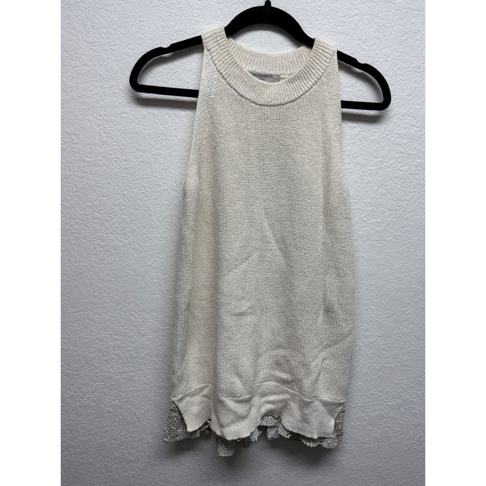 AllSaints Haliki Speckle Knit Sleeveless Cream White Size Small